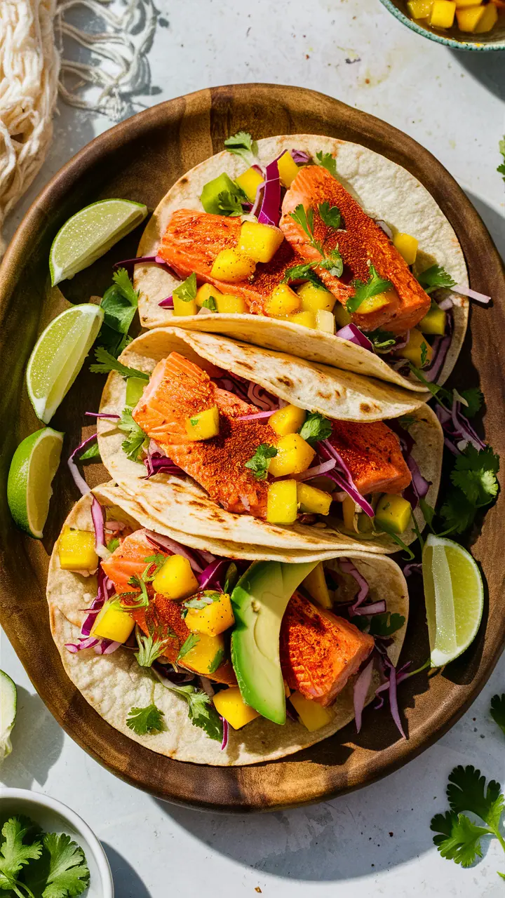 Spicy Salmon Tacos with Mango Salsa