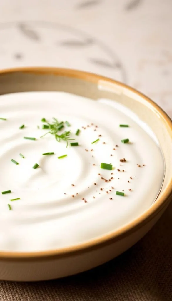 A lush, creamy yogurt sauce is elegantly presented in a shallow ceramic bowl, its smooth, glossy surface reflecting the warm, ambient lighting. Flecks of freshly chopped dill, chives, and a sprinkle of cracked black pepper add vibrant pops of color and texture, complementing the cool, tangy flavor of the homemade yogurt. The bowl is set against a neutral, minimalist background, allowing the sauce to take center stage and showcase its irresistible appeal. The overall composition evokes a sense of rustic sophistication, perfectly suited to accompany the hearty lentil patties featured in the article. A lush, creamy yogurt sauce is elegantly presented in a shallow ceramic bowl, its smooth, glossy surface reflecting the warm, ambient lighting. Flecks of freshly chopped dill, chives, and a sprinkle of cracked black pepper add vibrant pops of color and texture, complementing the cool, tangy flavor of the homemade yogurt. The bowl is set against a neutral, minimalist background, allowing the sauce to take center stage and showcase its irresistible appeal. The overall composition evokes a sense of rustic sophistication, perfectly suited to accompany the hearty lentil patties featured in the article.