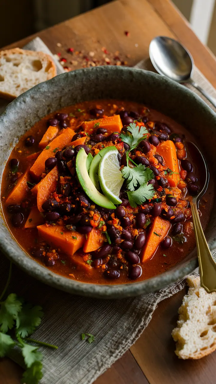 Spicy Black Bean and Sweet Potato Stew