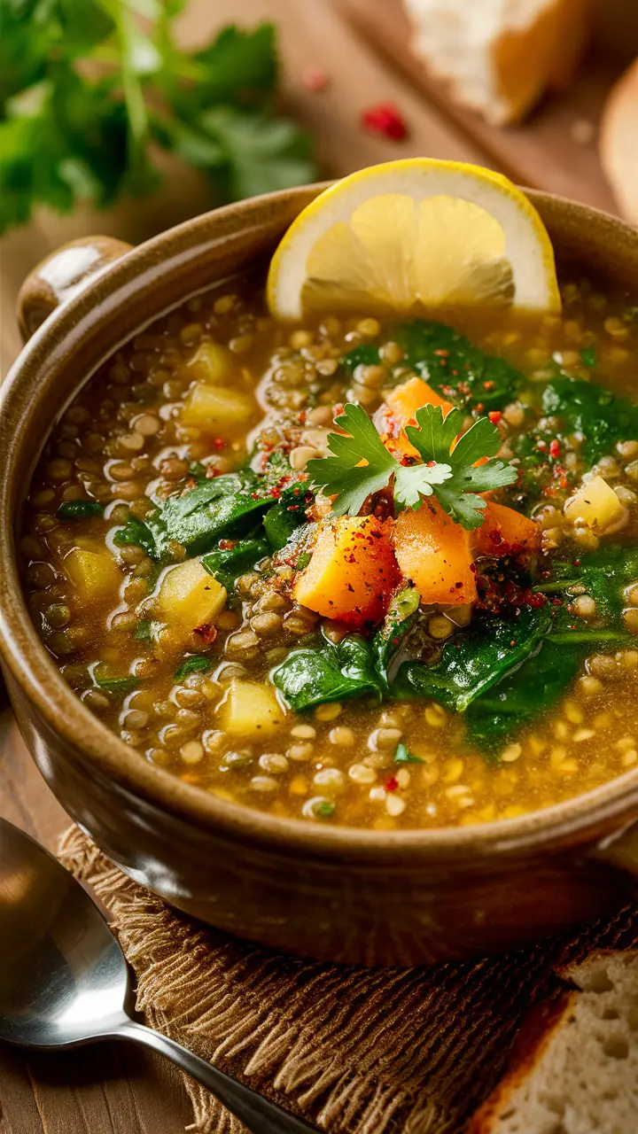 Lentil and Spinach Soup with Lemon