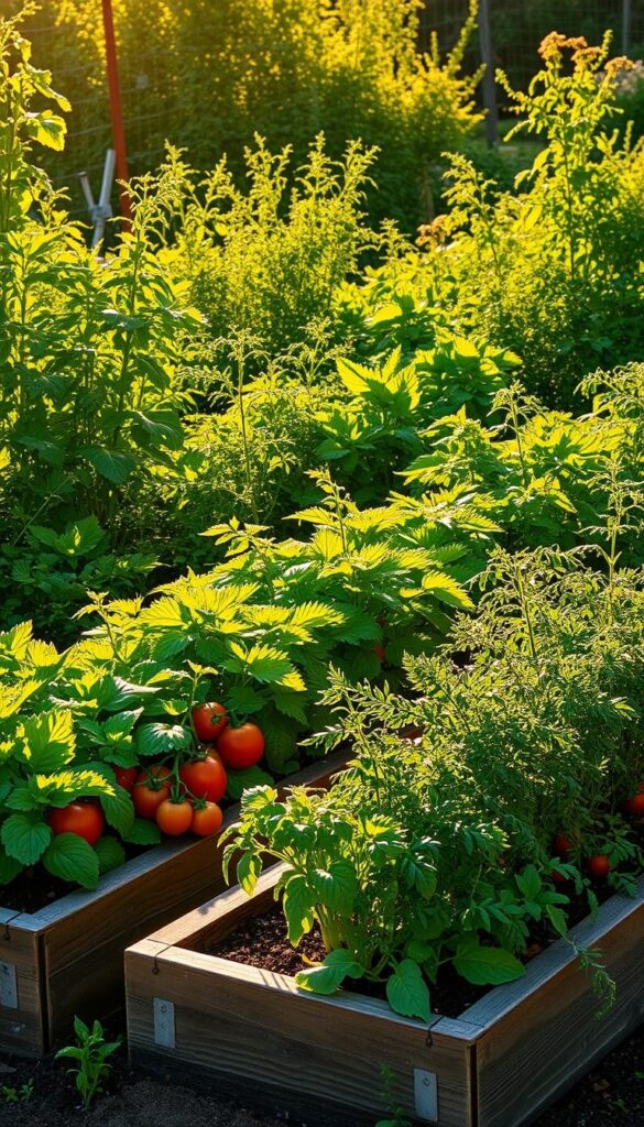 Lush, verdant vegetable garden bathed in warm, golden sunlight. Raised garden beds brimming with vibrant, thriving crops - leafy greens, juicy tomatoes, crisp carrots, and fragrant herbs. A peaceful, tranquil atmosphere, free from stress and strain. Soft shadows gently caress the soil, highlighting the natural beauty of the plants. Gentle breezes rustle the leaves, creating a soothing, calming ambiance. The scene radiates a sense of harmony and effortless abundance, inviting the viewer to experience the joys of stress-free vegetable cultivation. Lush, verdant vegetable garden bathed in warm, golden sunlight. Raised garden beds brimming with vibrant, thriving crops - leafy greens, juicy tomatoes, crisp carrots, and fragrant herbs. A peaceful, tranquil atmosphere, free from stress and strain. Soft shadows gently caress the soil, highlighting the natural beauty of the plants. Gentle breezes rustle the leaves, creating a soothing, calming ambiance. The scene radiates a sense of harmony and effortless abundance, inviting the viewer to experience the joys of stress-free vegetable cultivation.