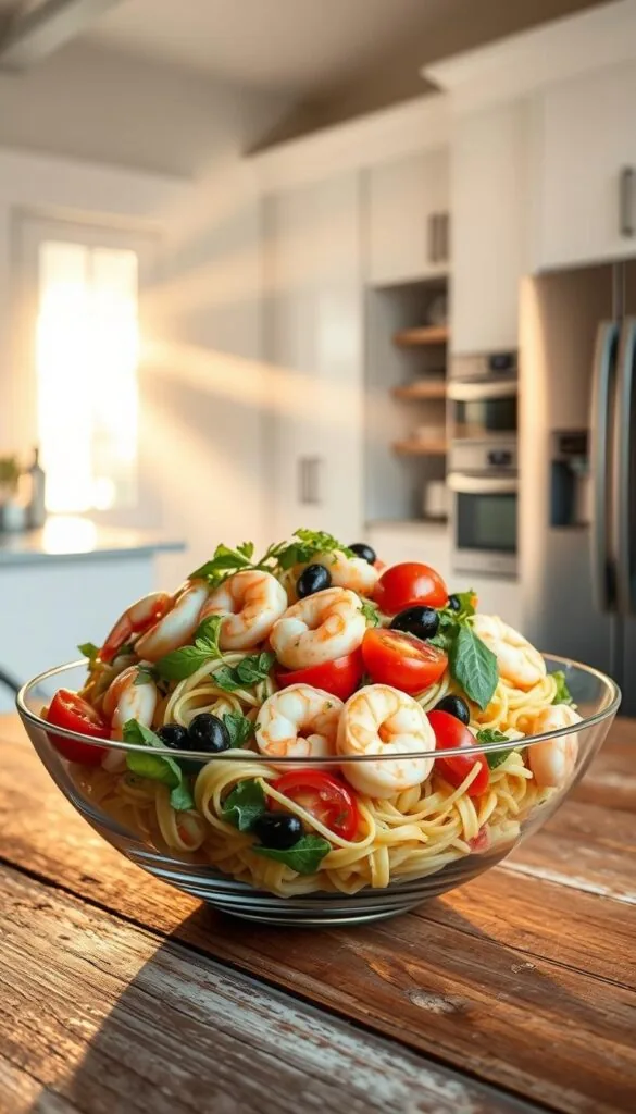 Mediterranean shrimp pasta salad storage and serving Mediterranean shrimp pasta salad storage and serving