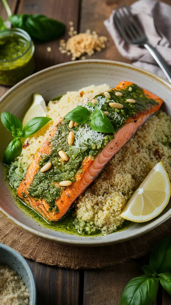Pesto Salmon on Quinoa