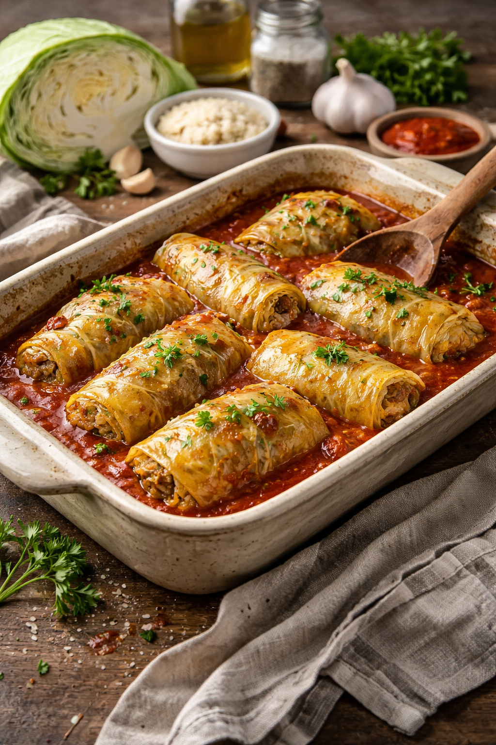 Stuffed Cabbage Rolls with Meat and Rice