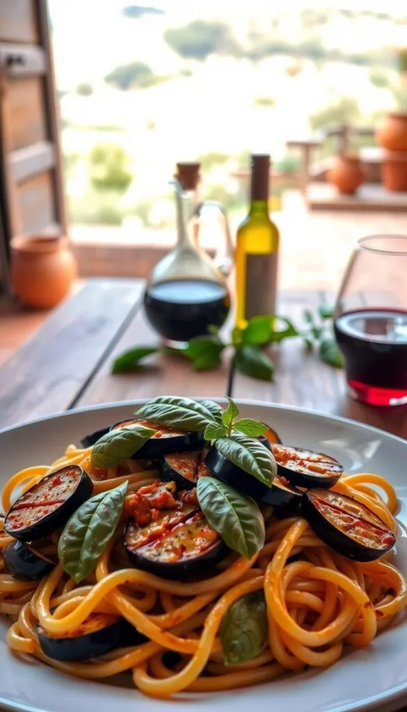 Vegan Italian pasta alla Norma