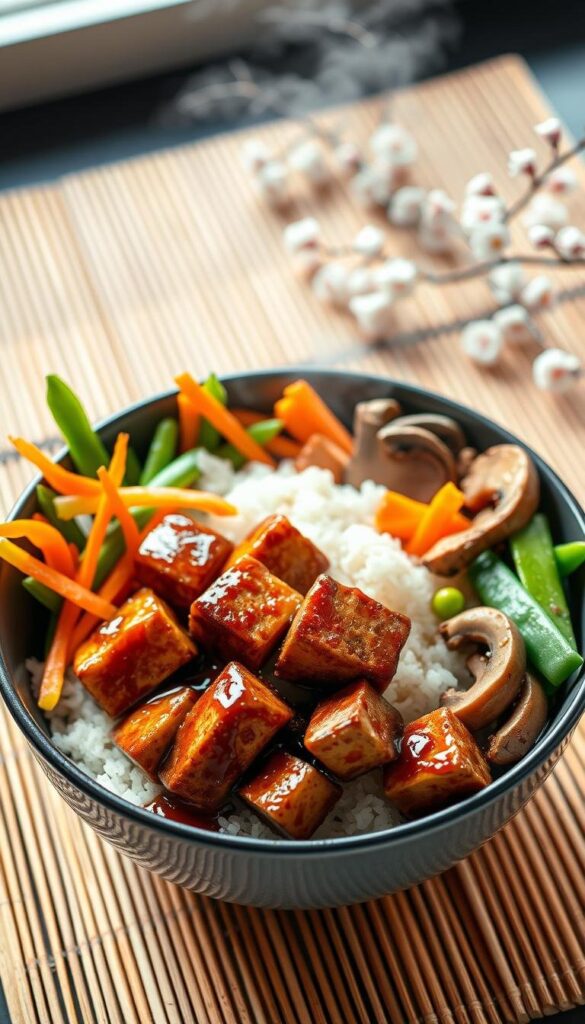 Vegan Japanese teriyaki tofu donburi Vegan Japanese teriyaki tofu donburi