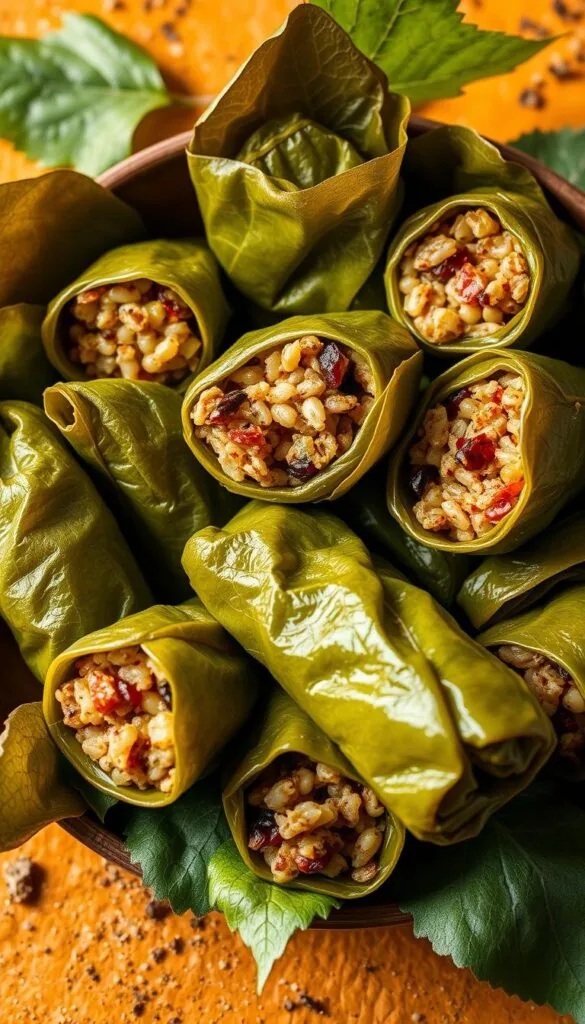 Vegan Middle Eastern stuffed grape leaves
