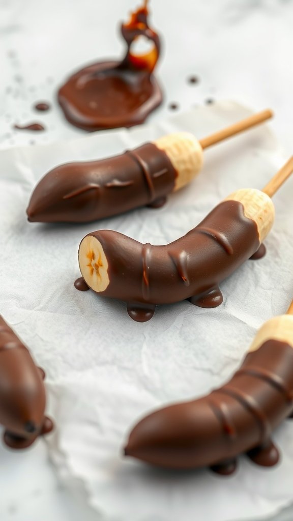 Chocolate-dipped bananas on sticks
