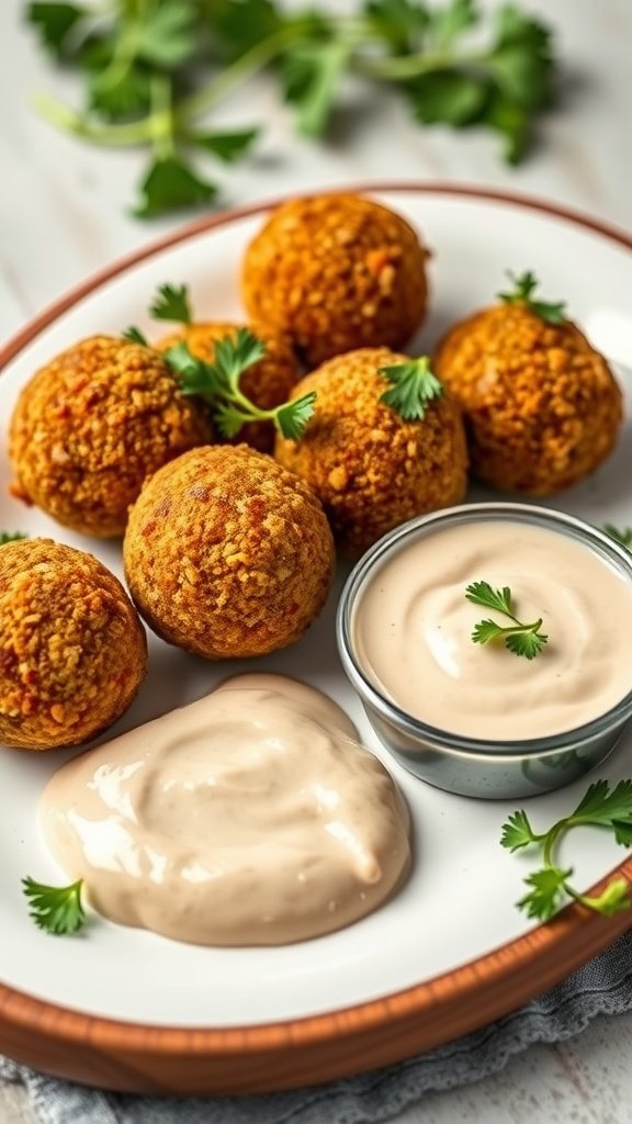 Crunchy falafel balls served with creamy dipping sauces