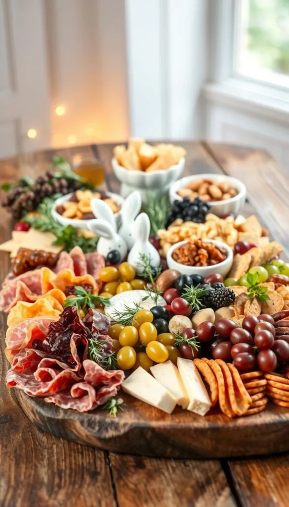 easter charcuterie board arrangement