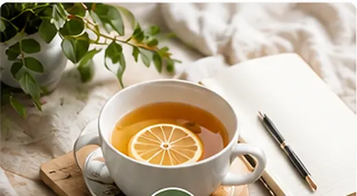 Tea and notebook in a bright calm setting
