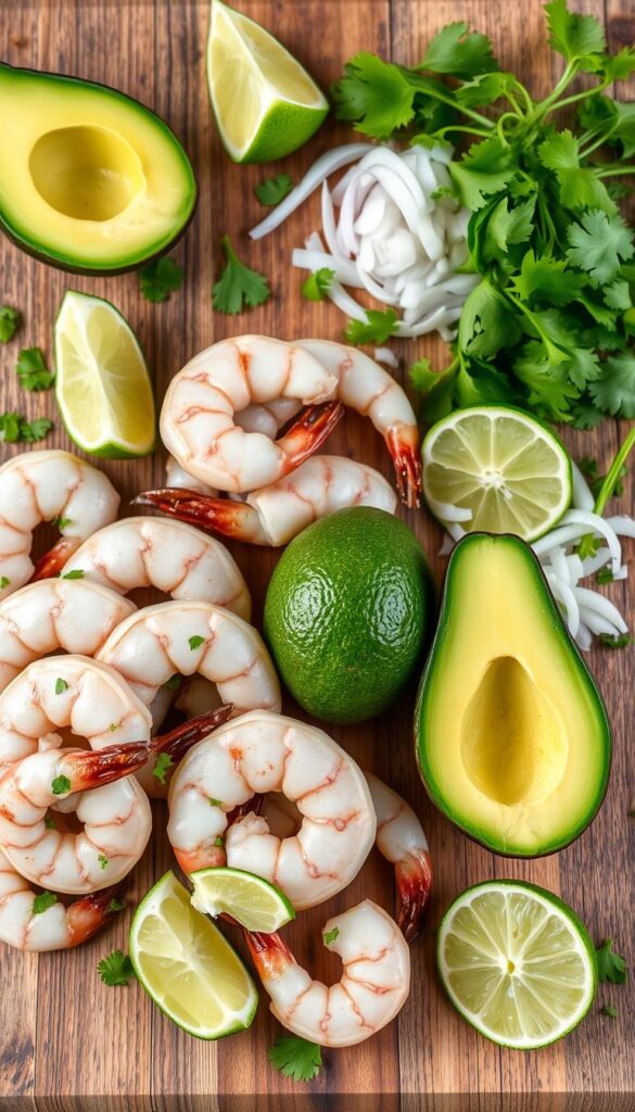 fresh shrimp cooking ingredients for avocado salsa recipe