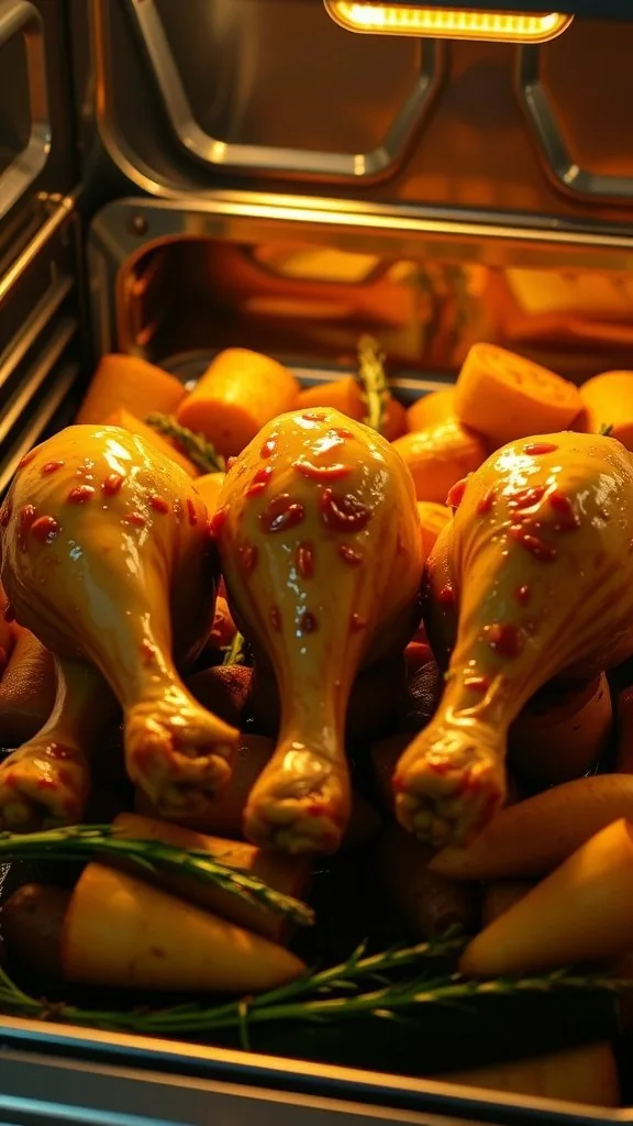 Honey mustard roasted chicken with vegetables