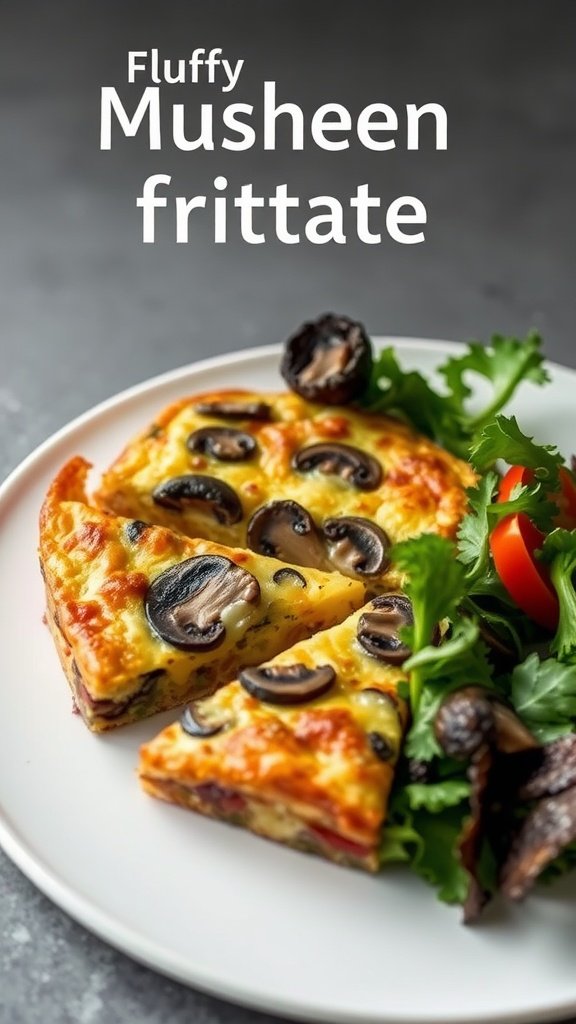Fluffy mushroom frittata served with salad