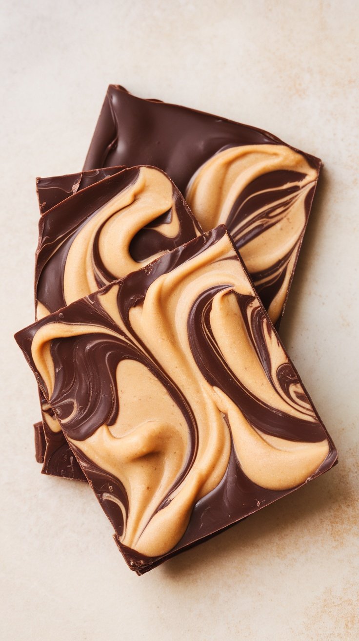 Peanut butter swirl chocolate bark with dark chocolate and peanut butter swirls