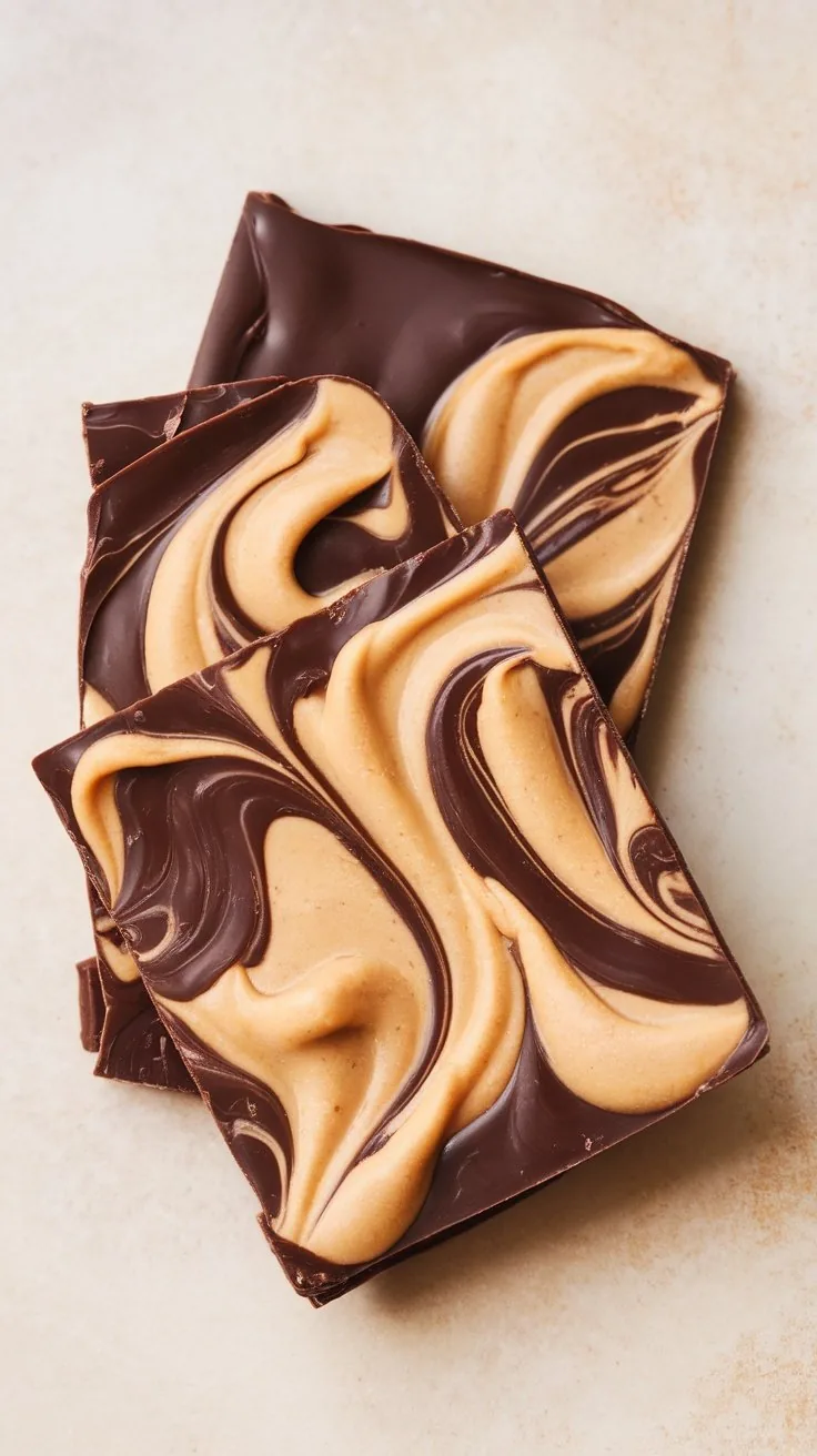 Peanut butter swirl chocolate bark with dark chocolate and peanut butter swirls