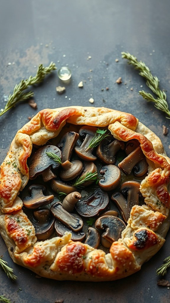 Savory mushroom galette with a flaky crust and layered mushrooms