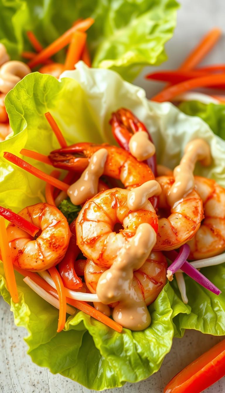 Shrimp Lettuce Wraps with Peanut Sauce