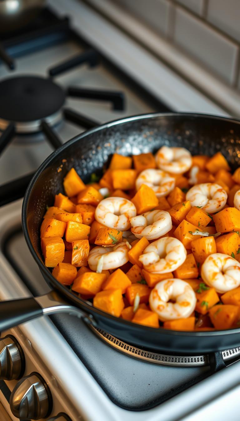 Shrimp and Sweet Potato Hash