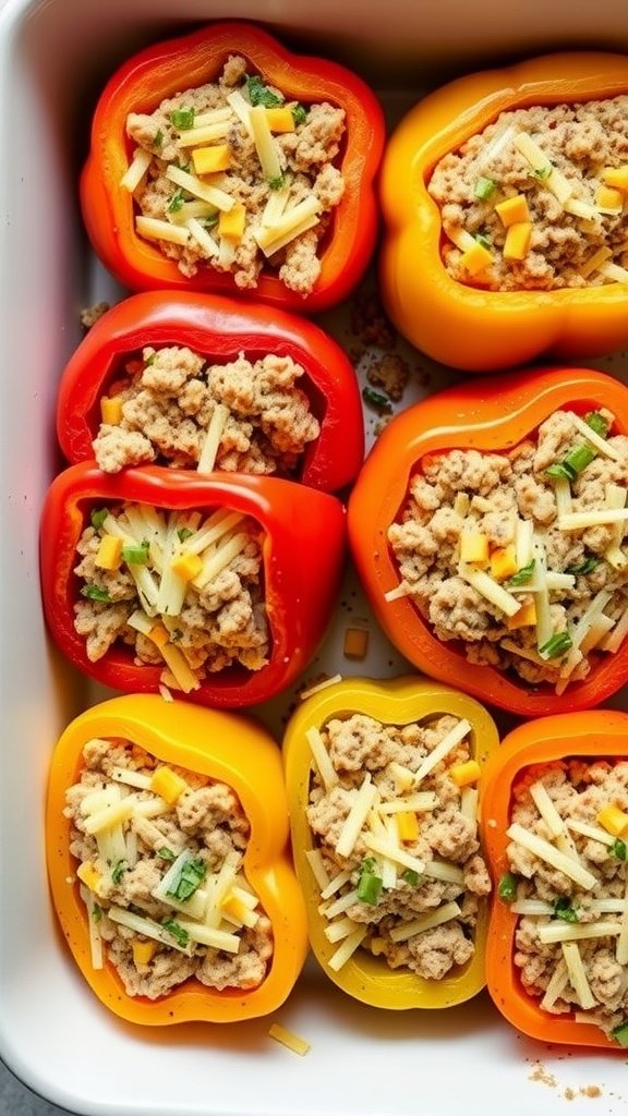 Stuffed bell peppers with ground turkey and cheese