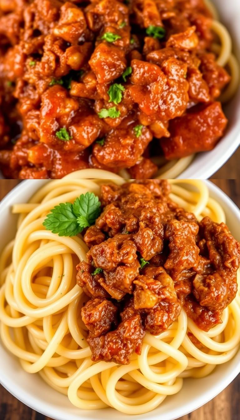 Tofu Bolognese over Pasta