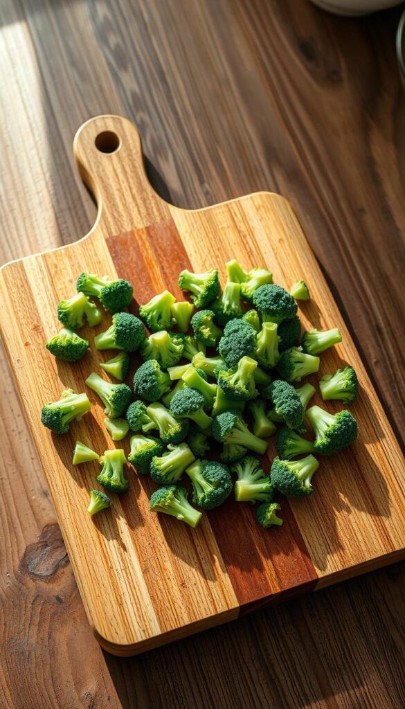 vegetable preparation cutting board with fresh broccoli vegetable preparation cutting board with fresh broccoli