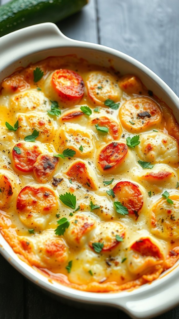 Baked zucchini parmesan with melted cheese and parsley