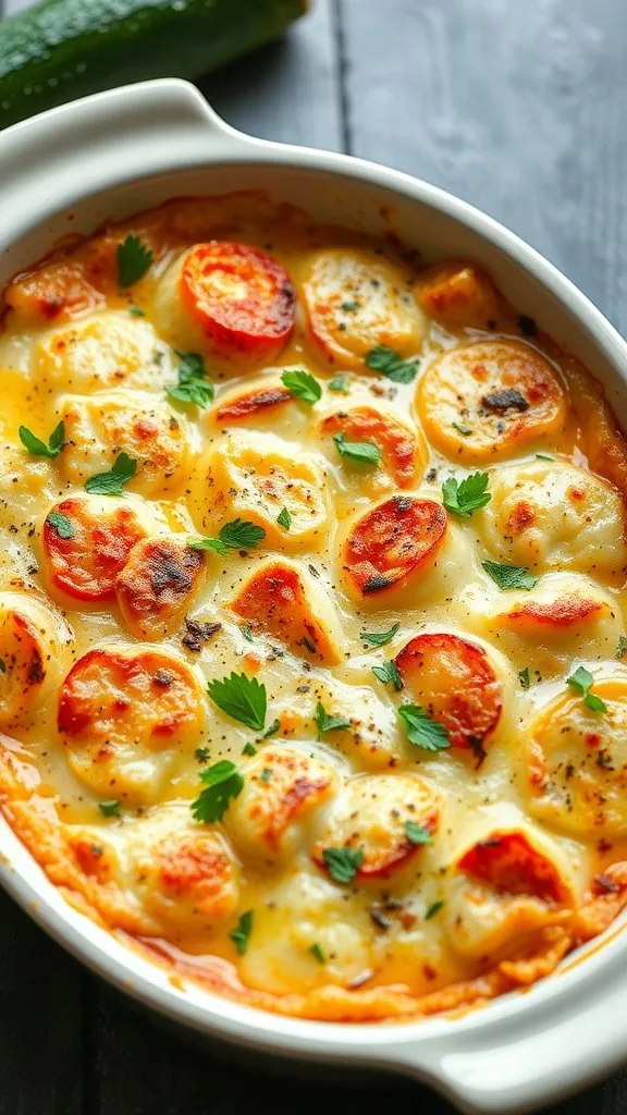 Baked zucchini parmesan with melted cheese and parsley